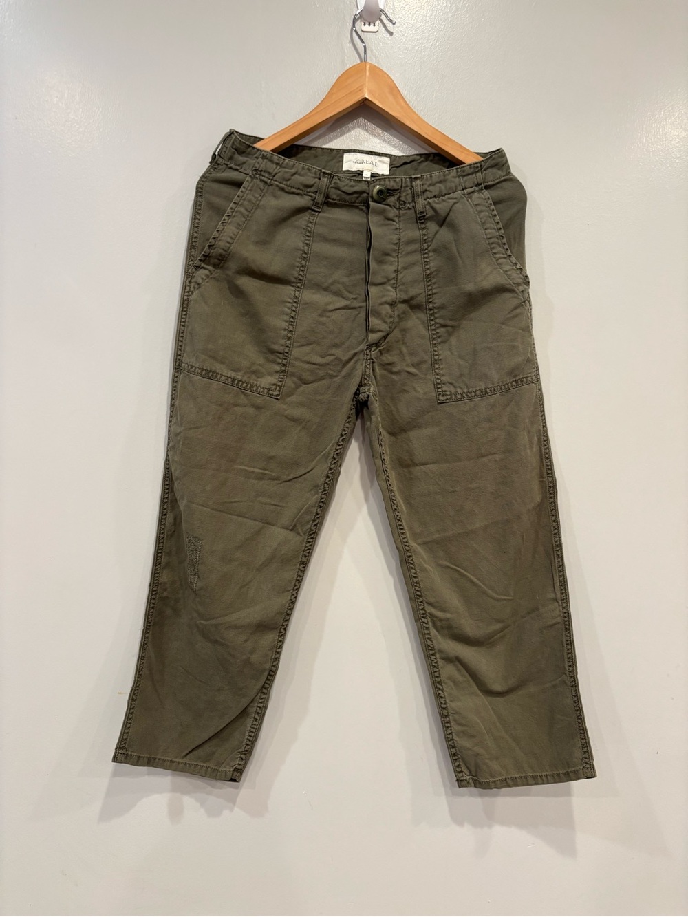 THE GREAT. Women’s Olive Cargo Utility Trousers Cotton Made in USA
